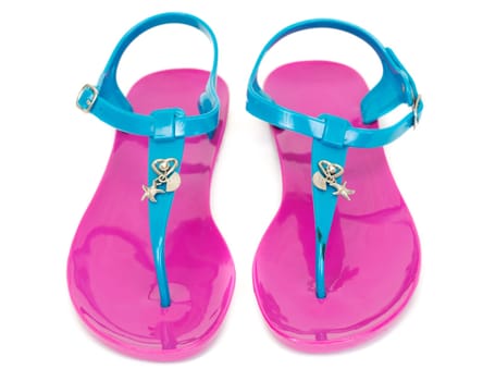 pair of beach slippers purple, isolate on white