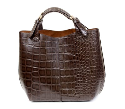 Womanish Brown Crocodile Leather Handbag isolate on white