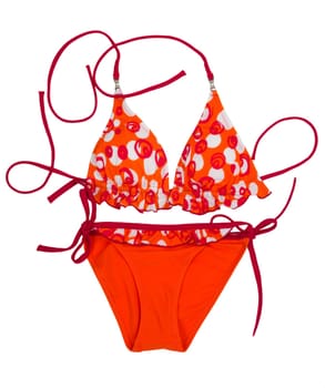 Bright orange swimsuit isolated on white background