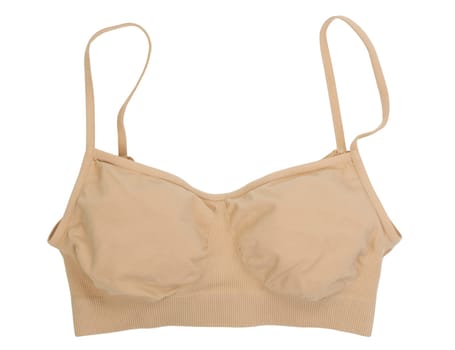 Beige seamless microfiber bra. Isolated on white