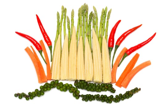 fresh vegetables and spices on a white background