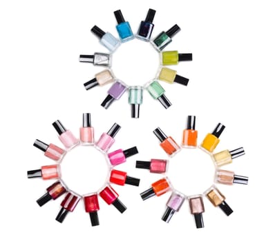 Colored nail polish isolated on white background