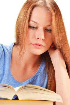 Young woman reading a book. Female student learning
