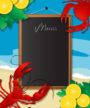 Sea food menu frame with crab and lobster, design template can be used for menu cover, flyer, sign etc.