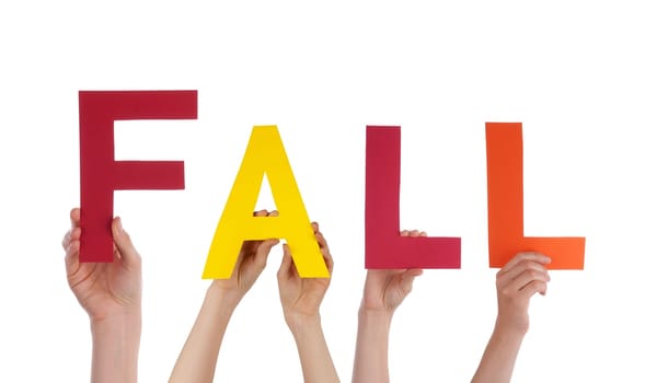 Some Hands Holding the English Word Fall