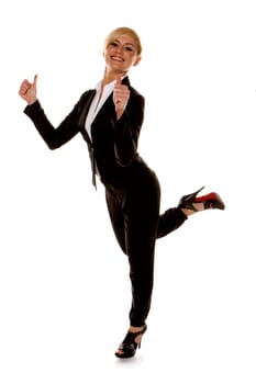 A beautiful confident blond businesswoman on a white background