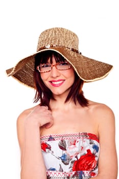 A beautiful woman wearing a hat and sunglasses.
