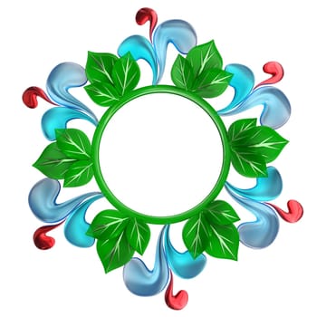 Green and blue round form with water drops and leafs