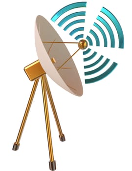 3D model of parabolic satellite communications antenna as symbol satellite technology