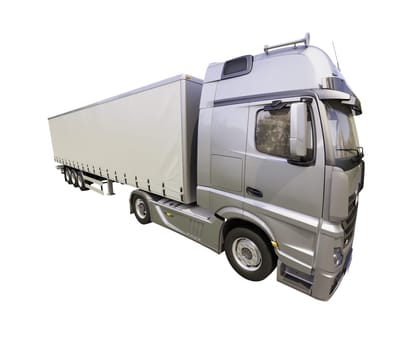 A modern semi-trailer truck isolated on white background