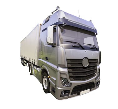 A modern semi-trailer truck isolated on white background