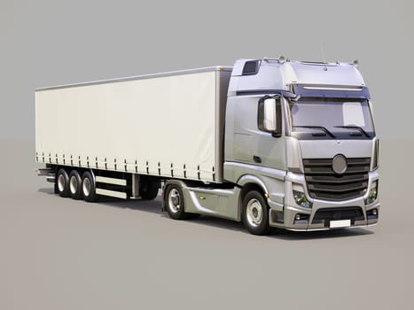 A modern semi-trailer truck on gray background