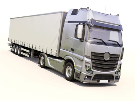 A modern semi-trailer truck on light background