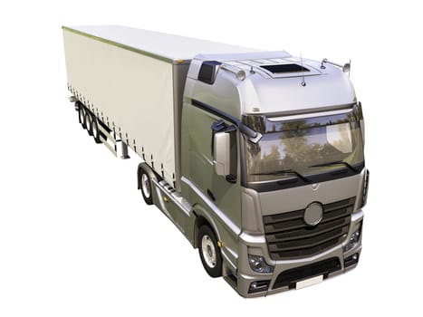 A modern semi-trailer truck isolated on white background