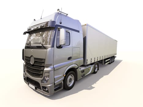 A modern semi-trailer truck on light background