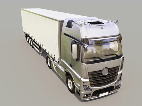 A modern semi-trailer truck on gray background