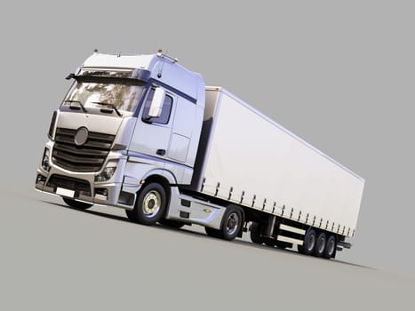 A modern semi-trailer truck on gray background