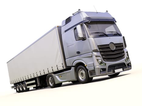 A modern semi-trailer truck on light background