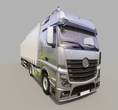 A modern semi-trailer truck on gray background