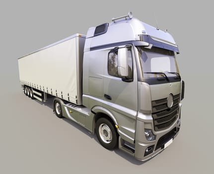 A modern semi-trailer truck on gray background