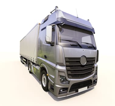 A modern semi-trailer truck on light background
