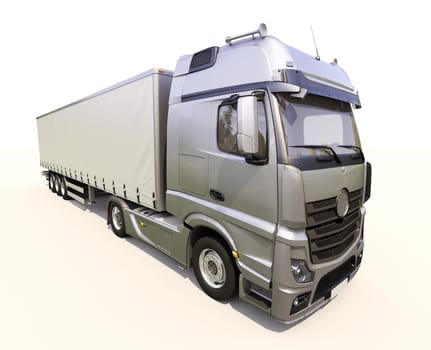 A modern semi-trailer truck on light background