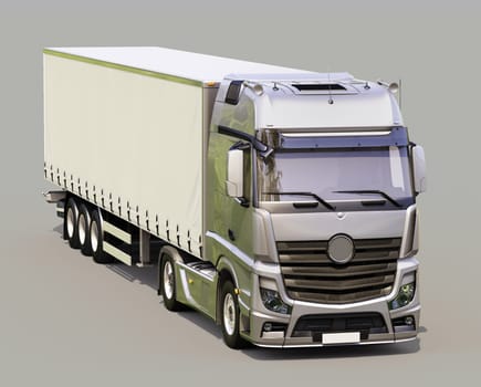 A modern semi-trailer truck on gray background