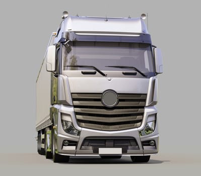 A modern semi-trailer truck on gray background