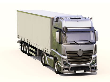 A modern semi-trailer truck on light background