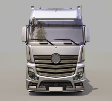 A modern semi-trailer truck on gray background