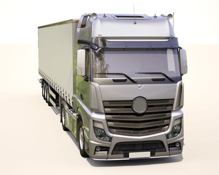 A modern semi-trailer truck on light background