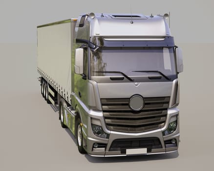 A modern semi-trailer truck on gray background