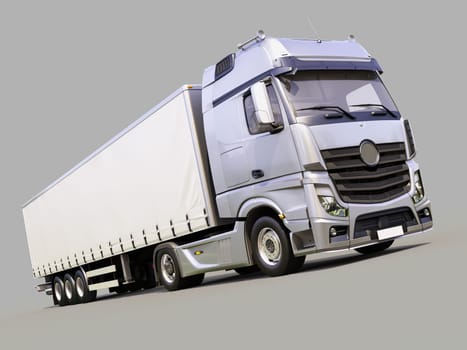 A modern semi-trailer truck on gray background