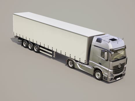 A modern semi-trailer truck on gray background