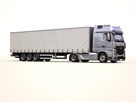 A modern semi-trailer truck on light background
