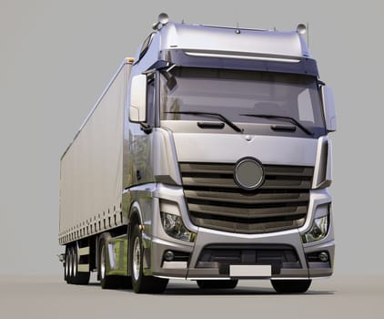 A modern semi-trailer truck on gray background