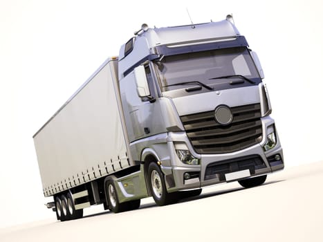 A modern semi-trailer truck on light background