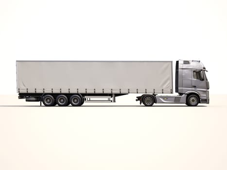 A modern semi-trailer truck on light background