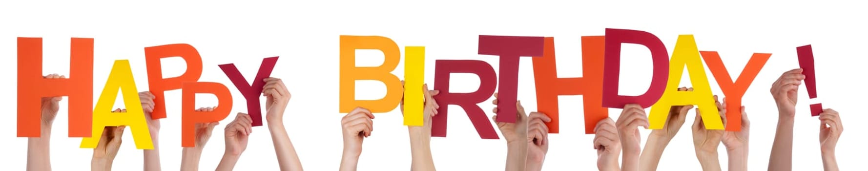 Many Persons Holding the Word Happy Birthday, Isolated