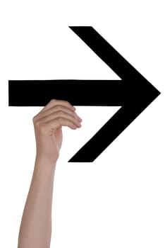 A Hand Holds a Black Arrow, Isolated