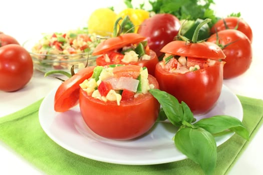 fresh tomatoes filled with summer pasta salad