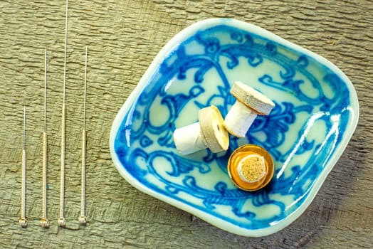 Acupuncture needles and moxa cones