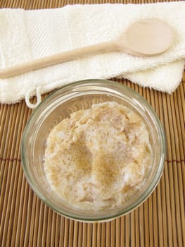 Homemade body scrub with coconut oil and raw cane sugar