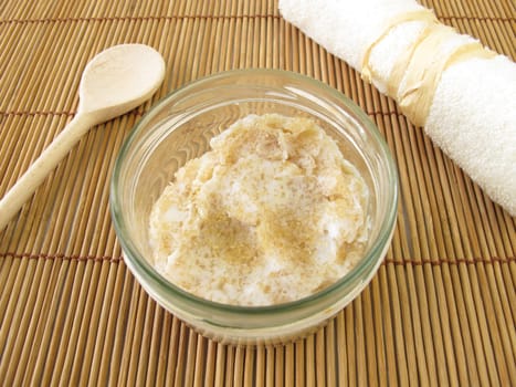 Homemade body scrub with coconut oil and raw cane sugar