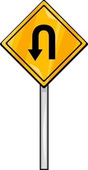 Cartoon Illustration of U Turn Sign Clip Art