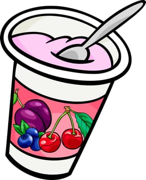 Cartoon Illustration of Fresh Fruit Yogurt with Spoon Clip Art