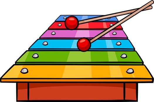 Cartoon Illustration of Xylophone with Sticks Clip Art