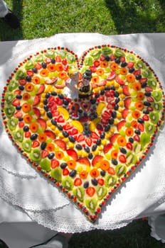 fruit cake in a heart shape for a wedding