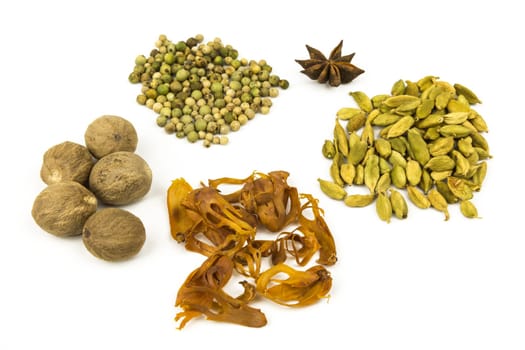 various spices for cooking/baking white background