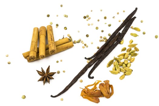 various spices for cooking/baking white background